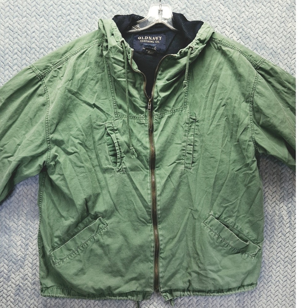 Old Navy Outdoor Style Mens Large Green Hooded Full Zip Mesh Lined Cotton Jacket